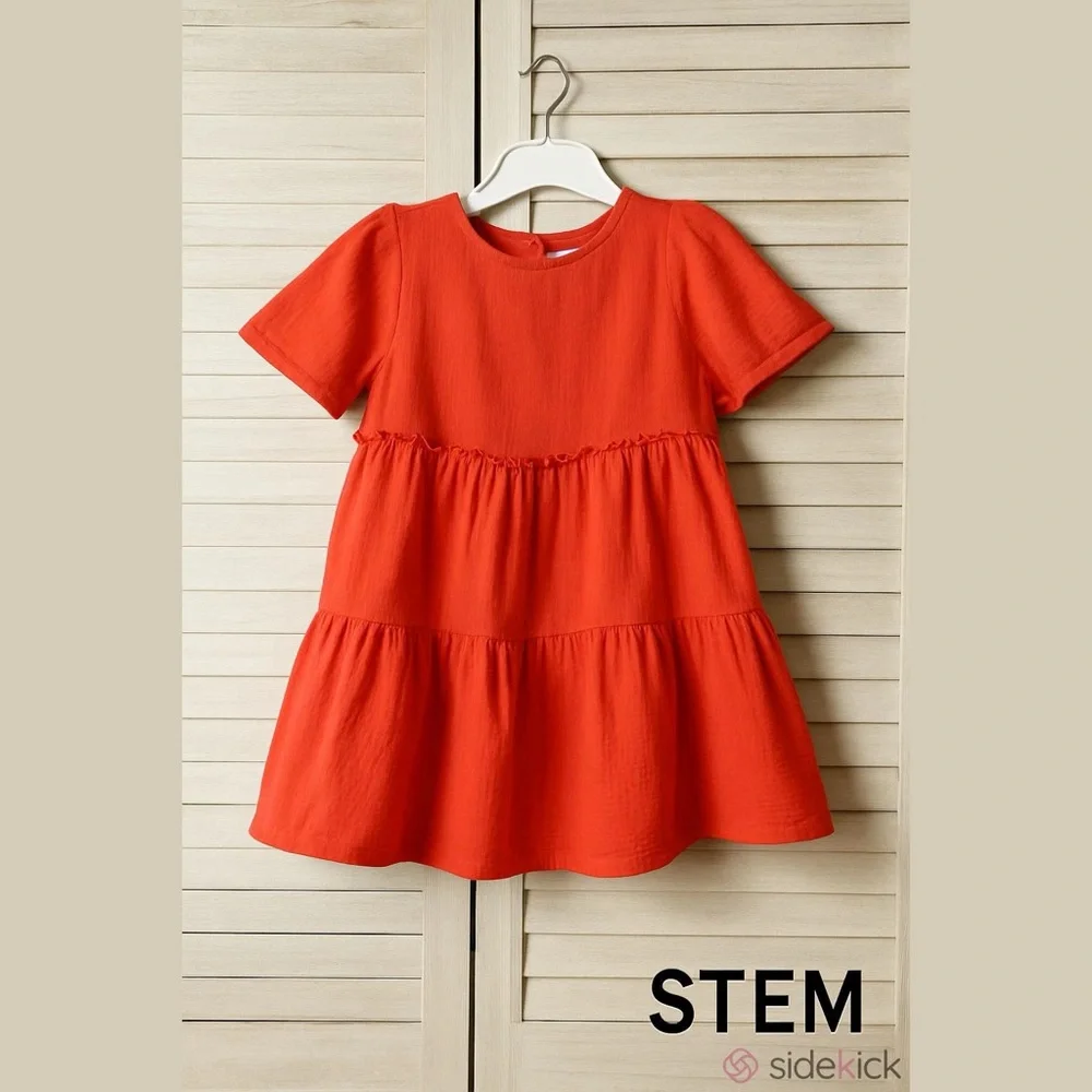 STEM Girls Burnt Orange Tiered Dress Size 6 Elevated Basic Cotton Casual